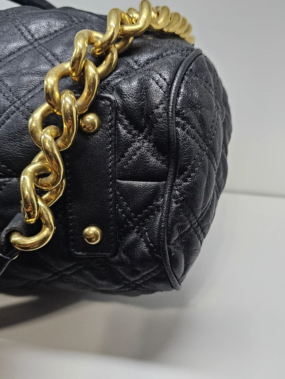 Marc Jacobs Black Quilted Satchel with Gold Hardware